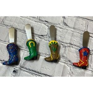 (4) Boston Warehouse Cowboy Boots western Butter Cheese Spreader Stainless Steel